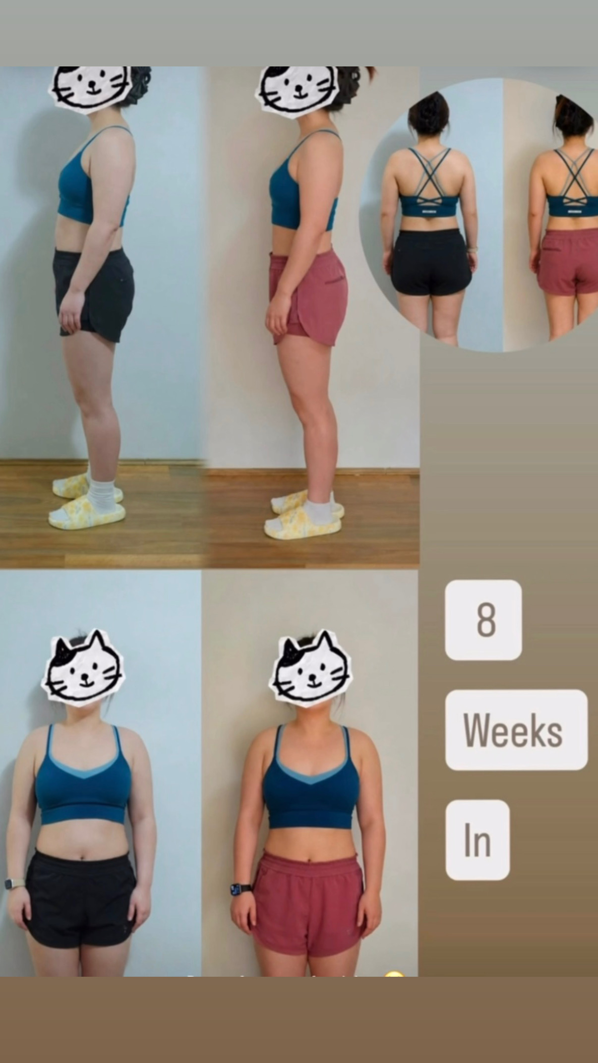 Anonymous eight-week progress comparison with identity concealed