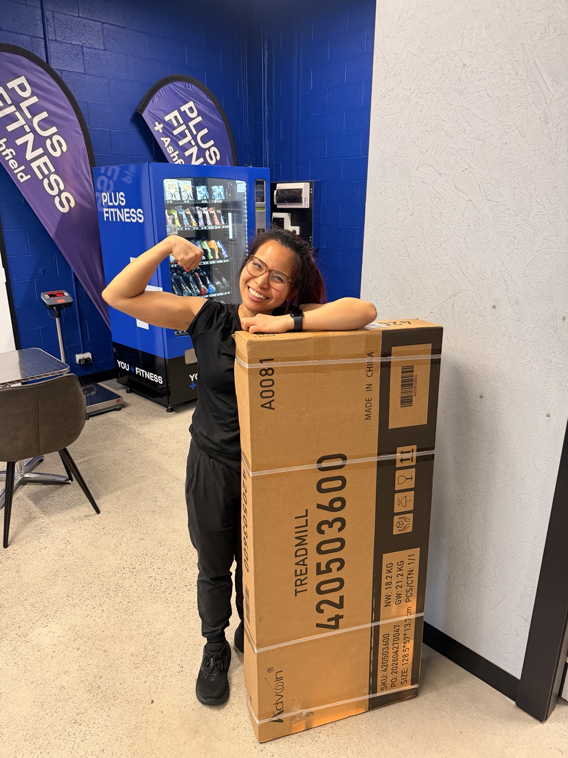 Justine celebrating her step challenge prize