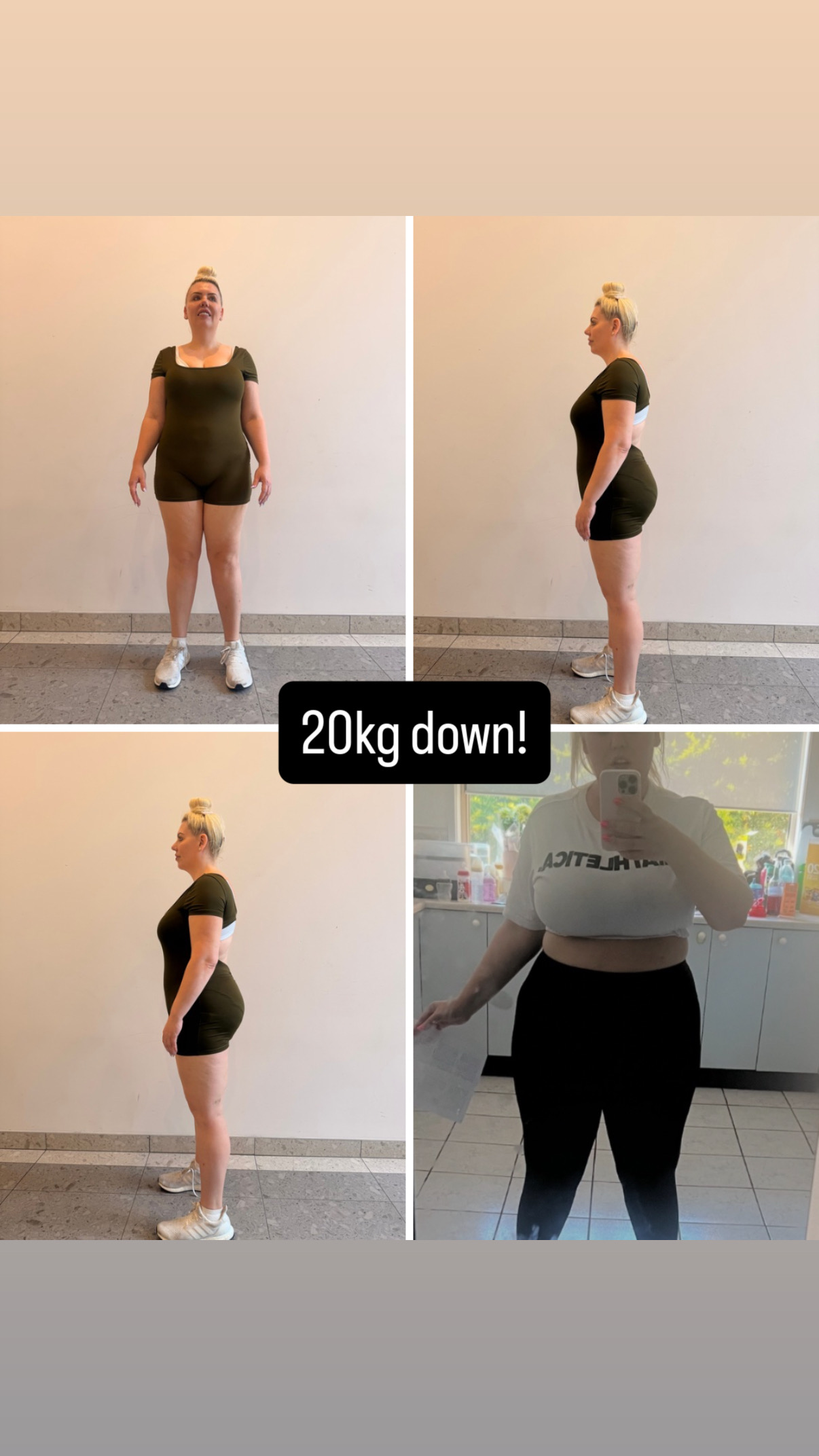 Nikki before and after photos documenting 20kg lost